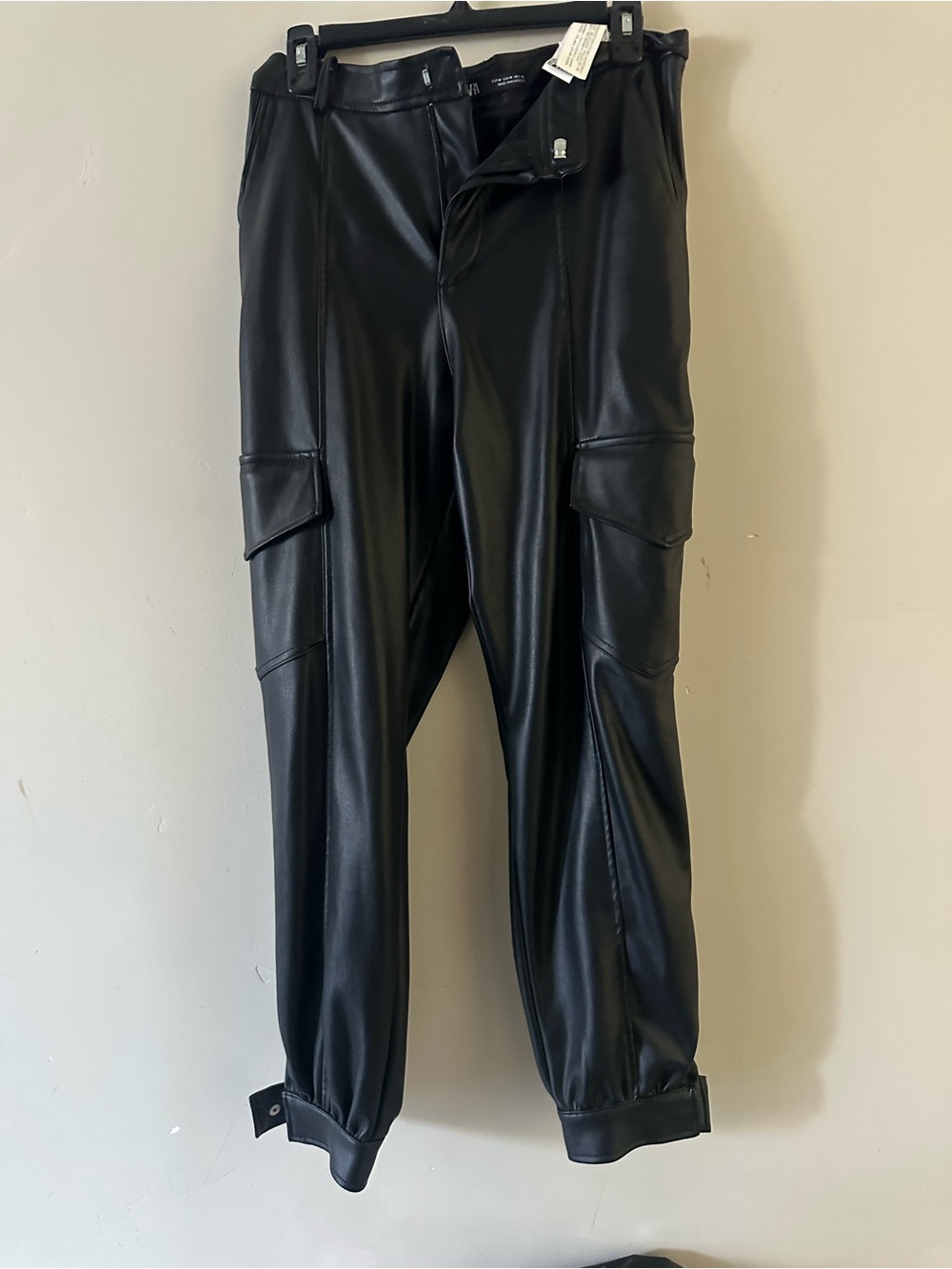 Women’s Black Faux Leather Cargo Pants